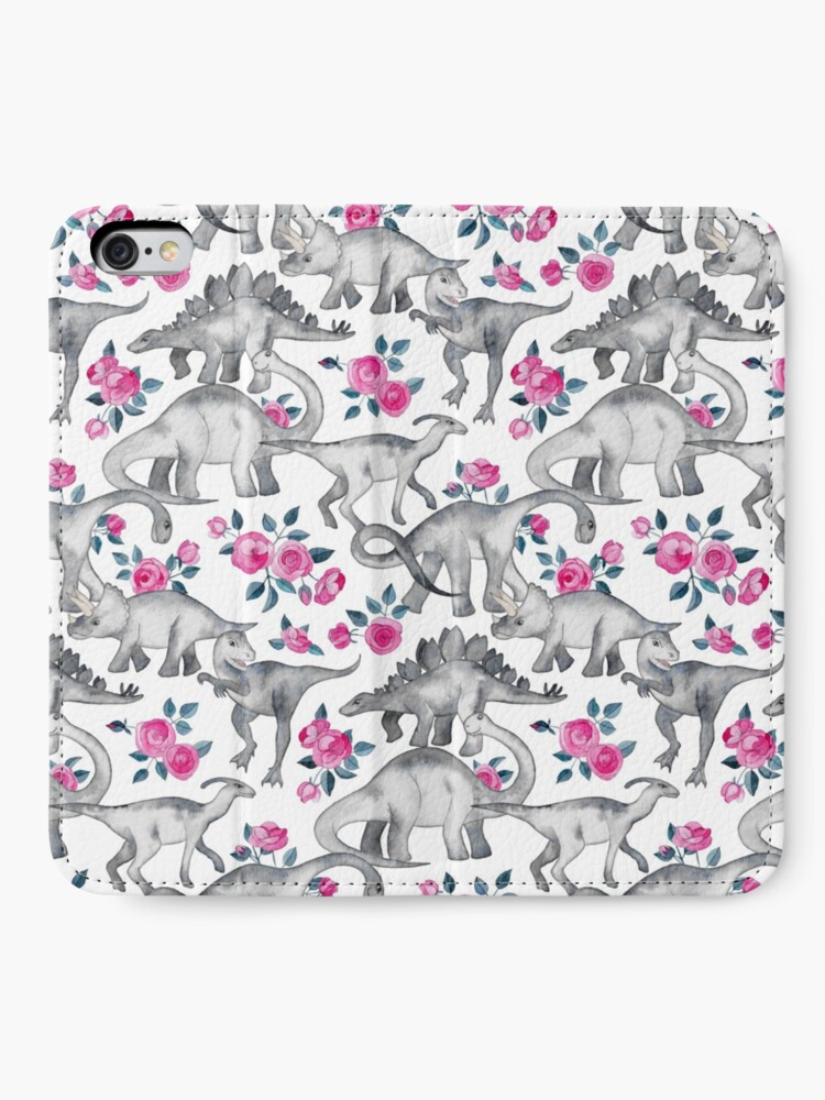 Alternate view of Dinosaurs and Roses – white iPhone Wallet