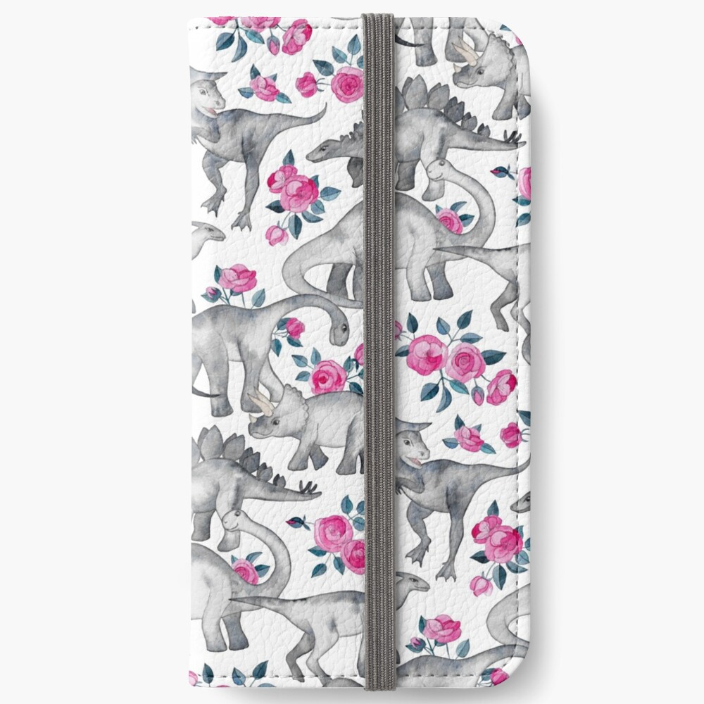 Dinosaurs and Roses – white iPhone Wallet