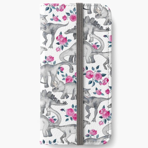 Dinosaurs and Roses – white iPhone Wallet