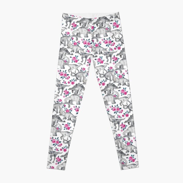 Dinosaurs and Roses – white Leggings
