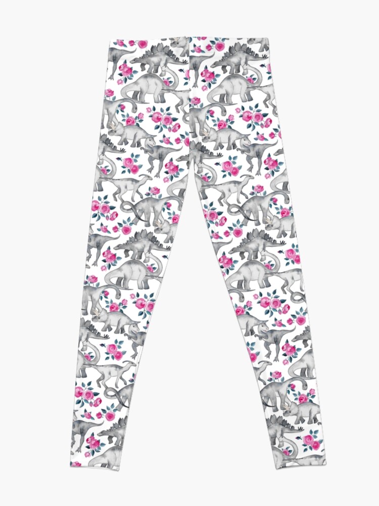 Alternate view of Dinosaurs and Roses – white Leggings