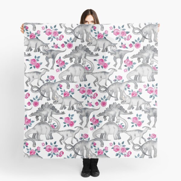 Dinosaurs and Roses – white Scarf
