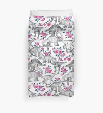 Funda nórdica Dinosaurios y rosas - blanco