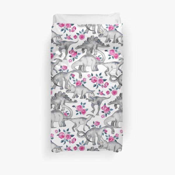 Dinosaurs and Roses – white Duvet Cover