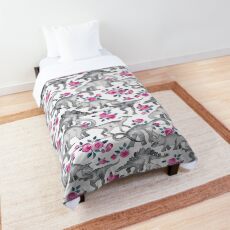Dinosaurs and Roses – white Comforter