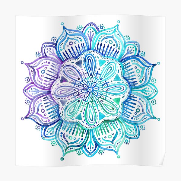 Iridescent Aqua and Purple Watercolor Mandala Poster
