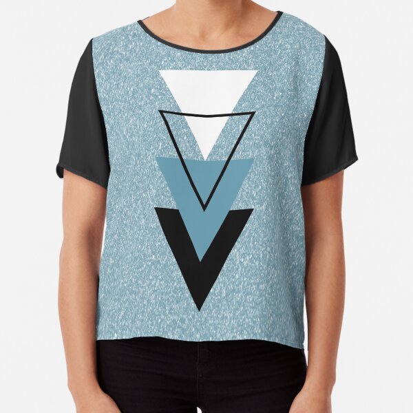 Teal Turquoise Glitter and Triangles Chiffon Top