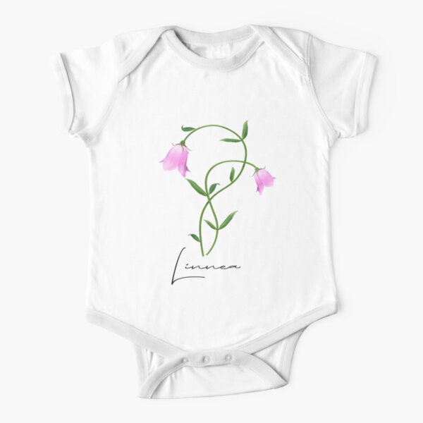 Nordic Wildflower Linnea Twinflower Pretty Pink Flowers floral Short Sleeve Baby One-Piece