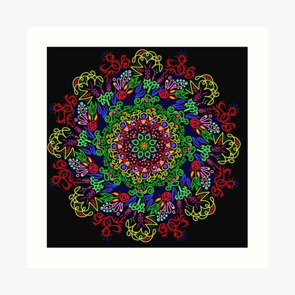 berries and roses mandala Art Print
