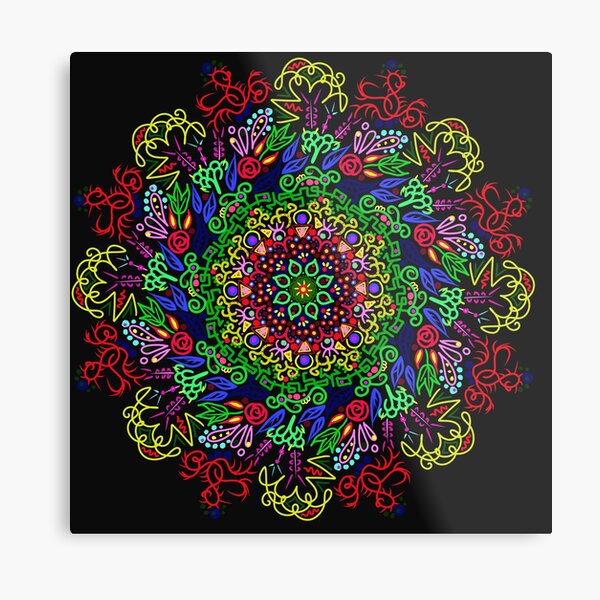 berries and roses mandala Metal Print