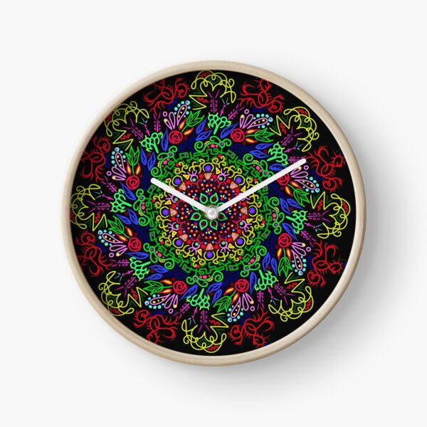 berries and roses mandala Clock