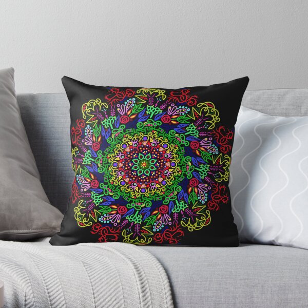 berries and roses mandala Throw Pillow