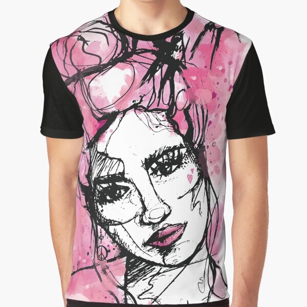 Pink Lady Aquarell Watercolour Sketch Ink Swallow Grafik T-Shirt