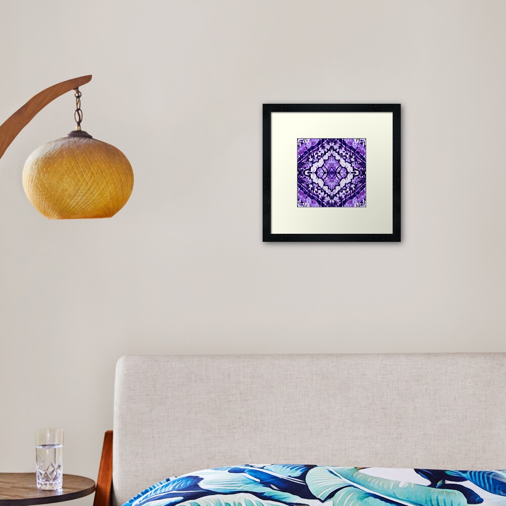 Linen Tie Dye Purple Ikat Framed Art Print
