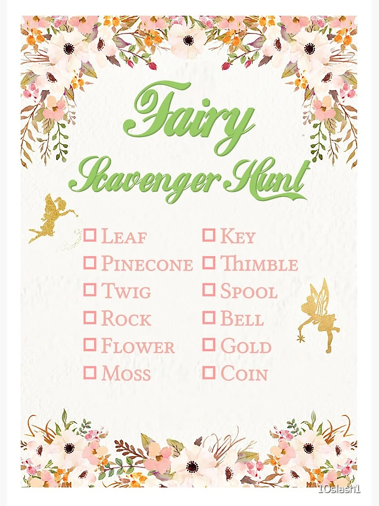 Fairy Scavenger Hunt Birthday Poster fairy-scavenger-hunt-birthday-poster-art-board-print-for-sale-by-10slash1-redbubble