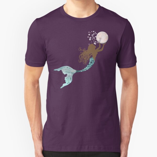 Mermaid of color gathering pearls brown siren holds a huge pearl Slim Fit T-Shirt
