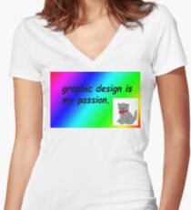 Camiseta entallada de cuello en V El diseño gráfico es mi pasión por el arcoíris cómico sans