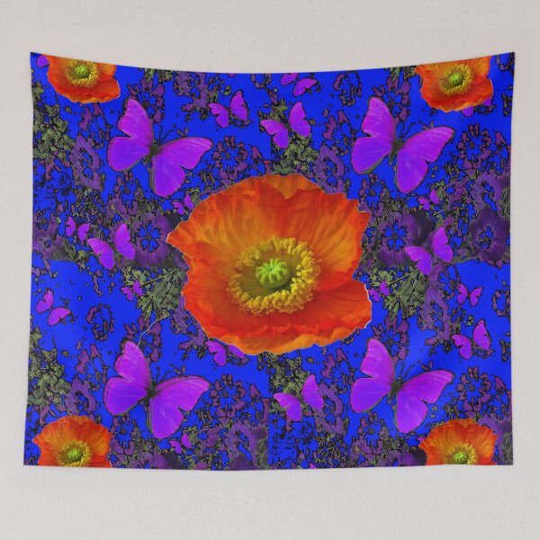 Item preview,  POPPIES & BUTTERFLIES ON BLUE PATTERNS  designed and sold by sharlesart.
