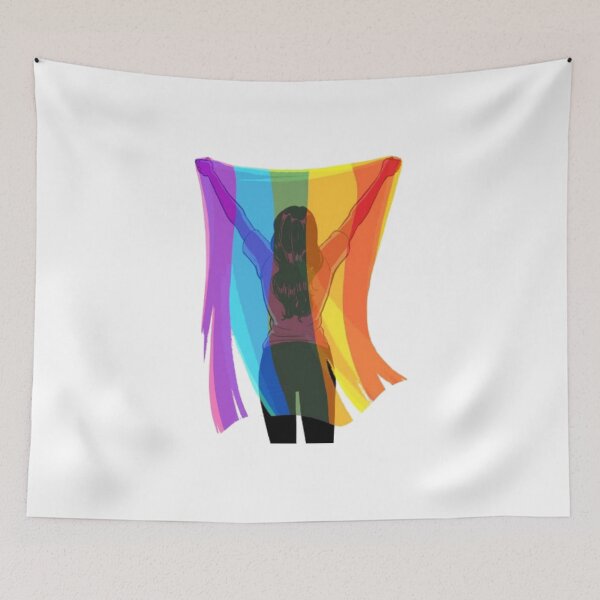 Item preview, Woman Extends LGBT Flag Walking Pride designed and sold by ProfMeru.