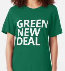 Green New Deal - White Text Slim Fit T-Shirt
