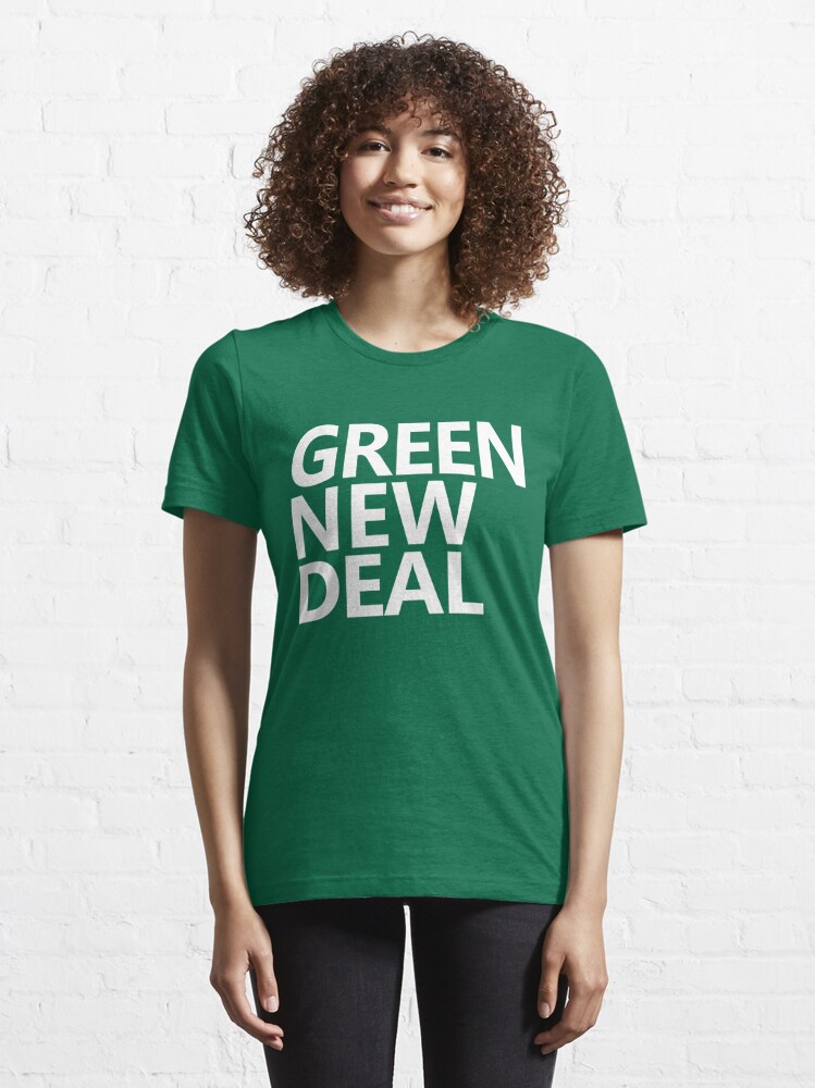 Alternate view of Green New Deal - White Text Essential T-Shirt
