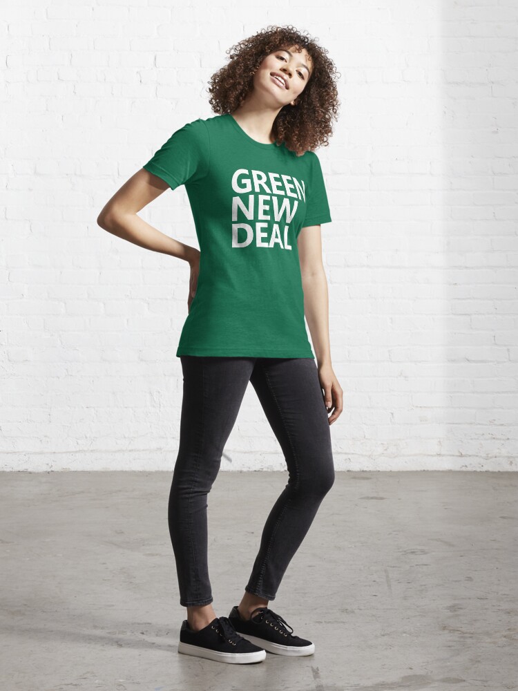 Alternate view of Green New Deal - White Text Essential T-Shirt