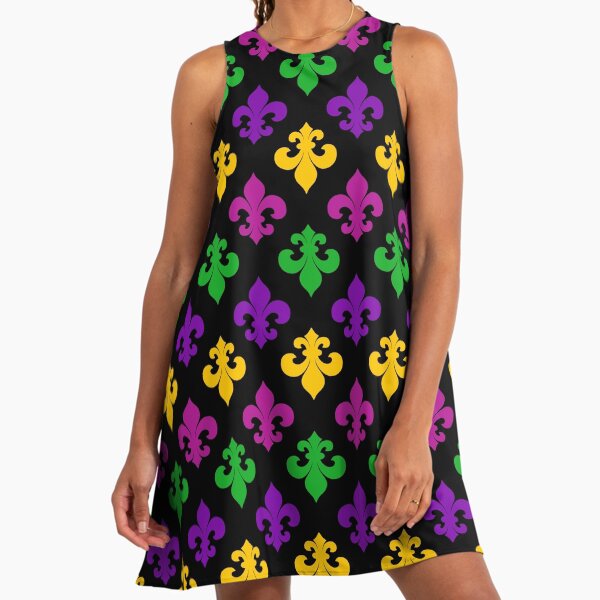 Mardi Gras Pattern Mardi Gras A-Line Dress