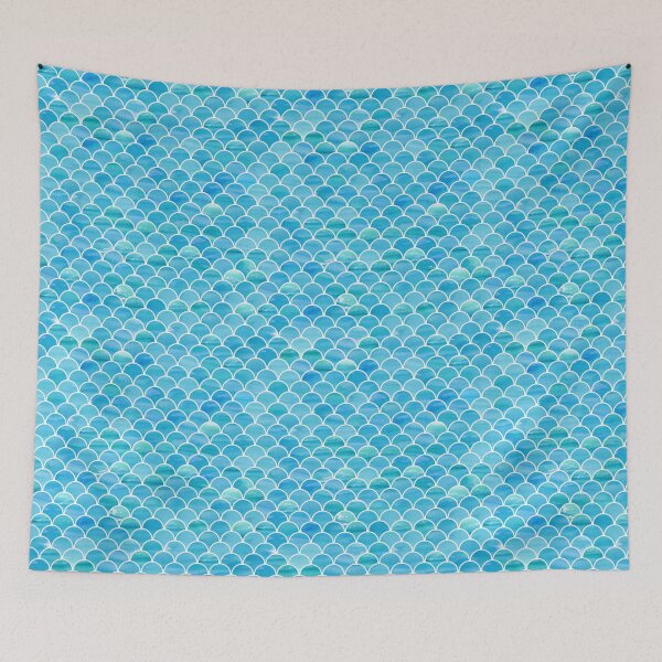 Item preview, Blue watercolor scales seamless pattern  designed and sold by KarinaKalina.