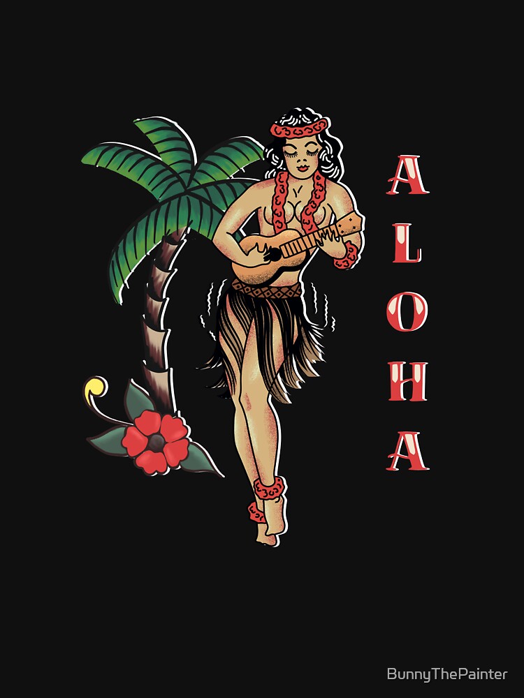 Jerry Style Traditional Aloha Hula Pinup Girl In Hawaii T Shirt By