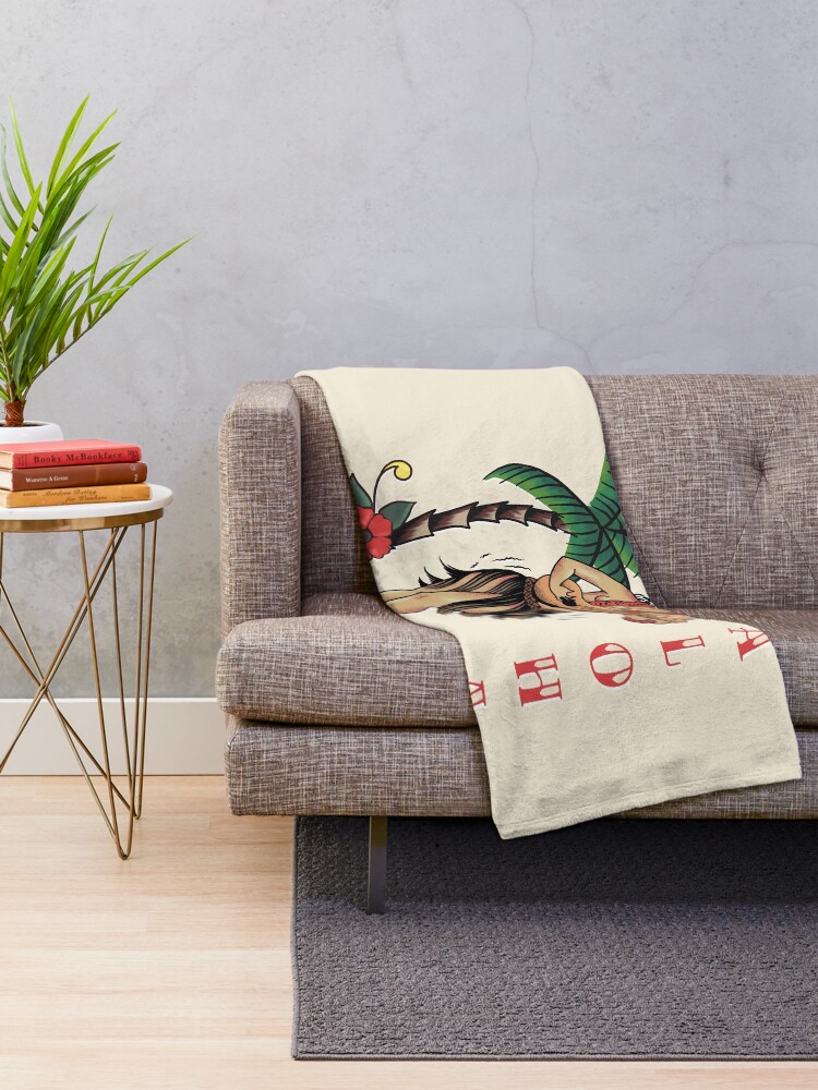 Alternate view of Jerry Style Traditional Aloha Hula Pinup Girl In Hawaii Throw Blanket