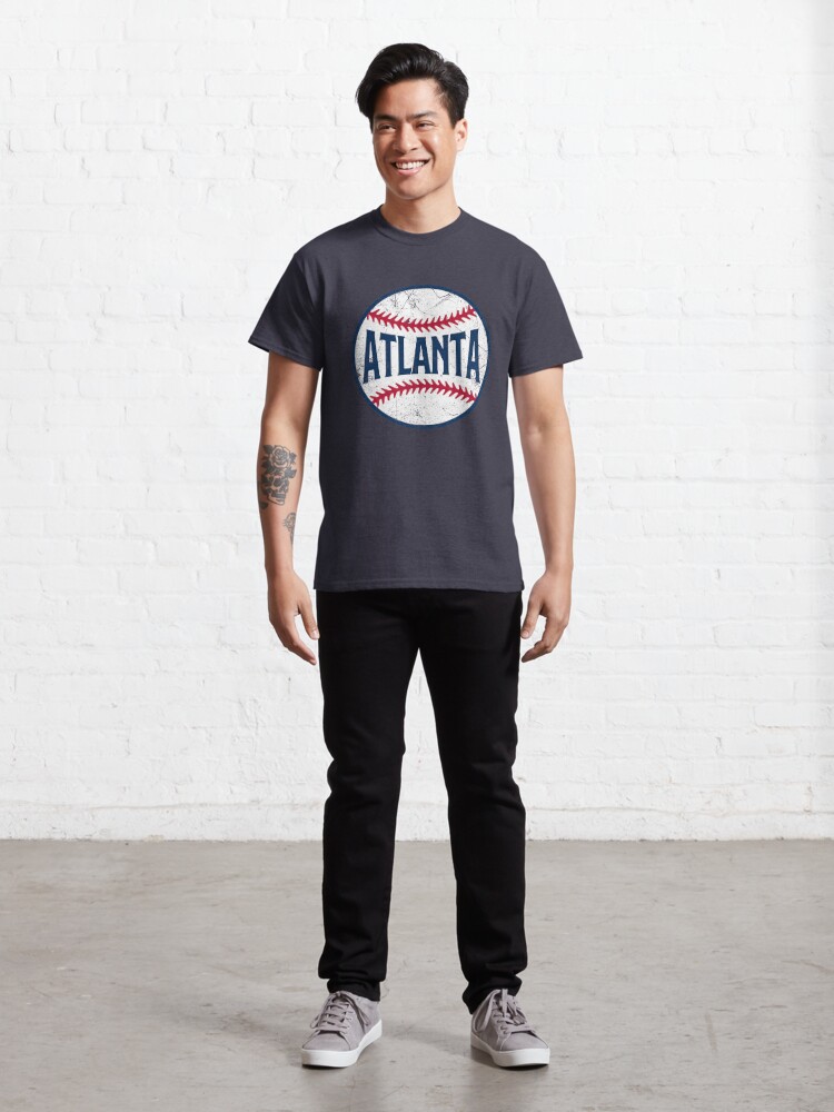 Atlanta Retro Baseball - Navy Classic T-Shirt for Sale by SaturdayACD