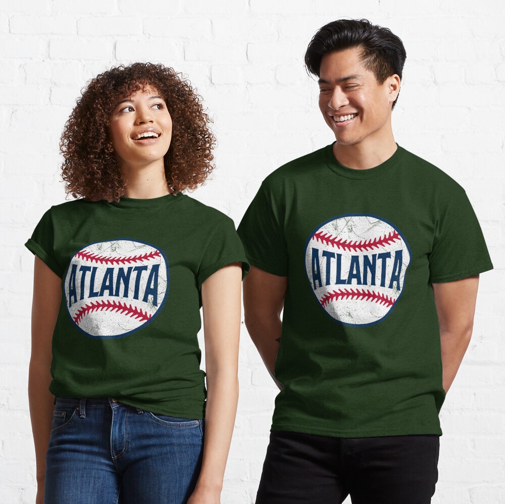 Atlanta Retro Baseball - Navy Classic T-Shirt for Sale by SaturdayACD