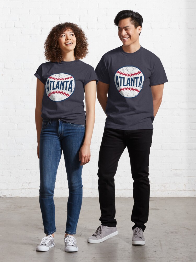 Atlanta Retro Baseball - Navy Classic T-Shirt for Sale by SaturdayACD