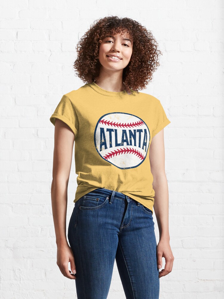 Atlanta Retro Baseball - Navy Classic T-Shirt for Sale by SaturdayACD