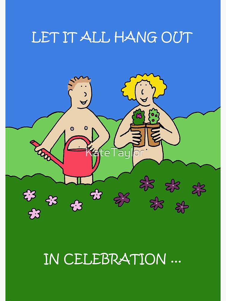 World Naked Gardening Day May Cartoon Couple Gardening Sticker By Katetaylor Redbubble 