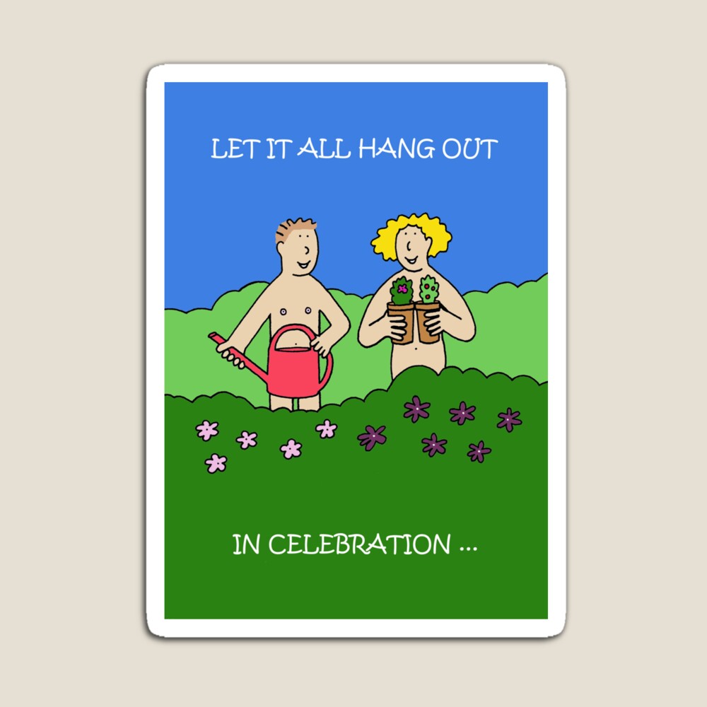 World Naked Gardening Day May Cartoon Couple Gardening