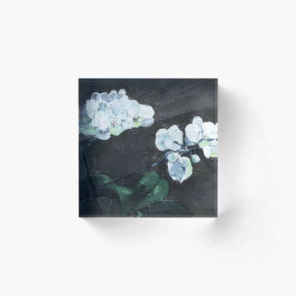 Nature - White Orchid (Dark) Acrylic Block