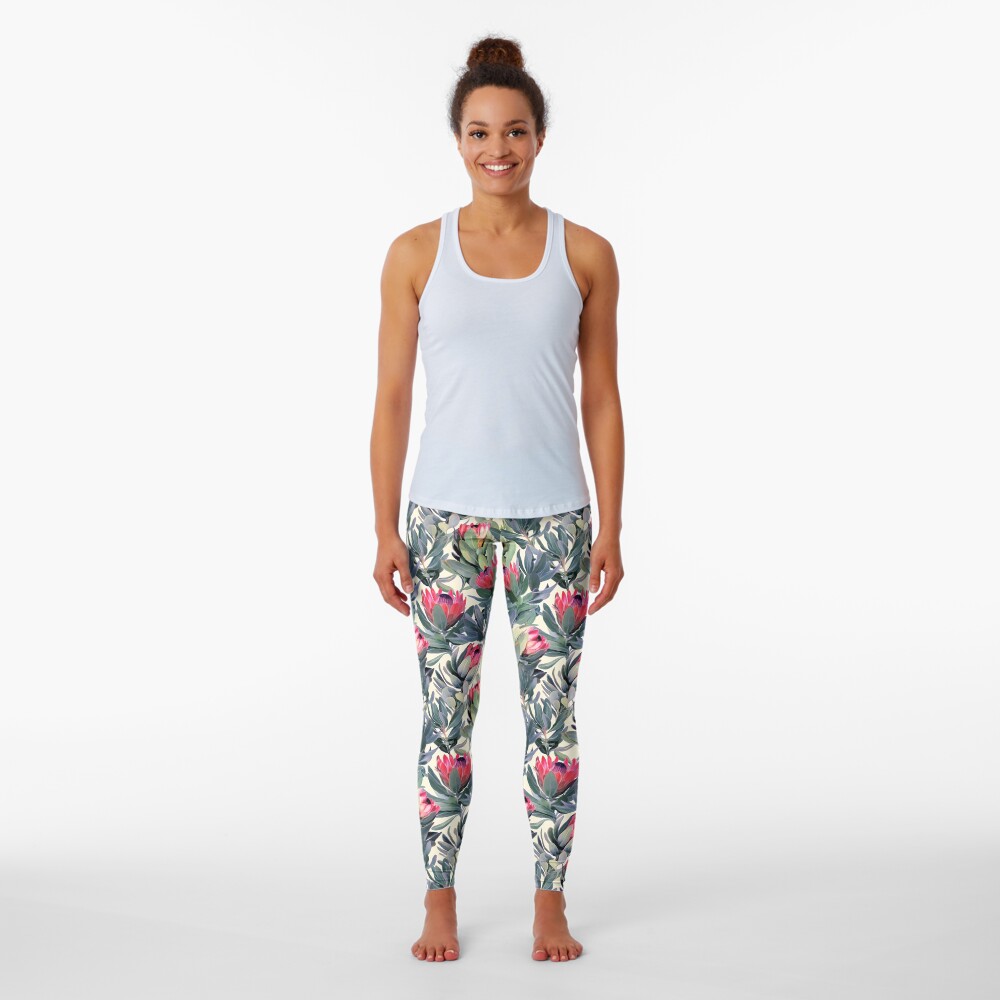 Painted Protea Pattern Leggings