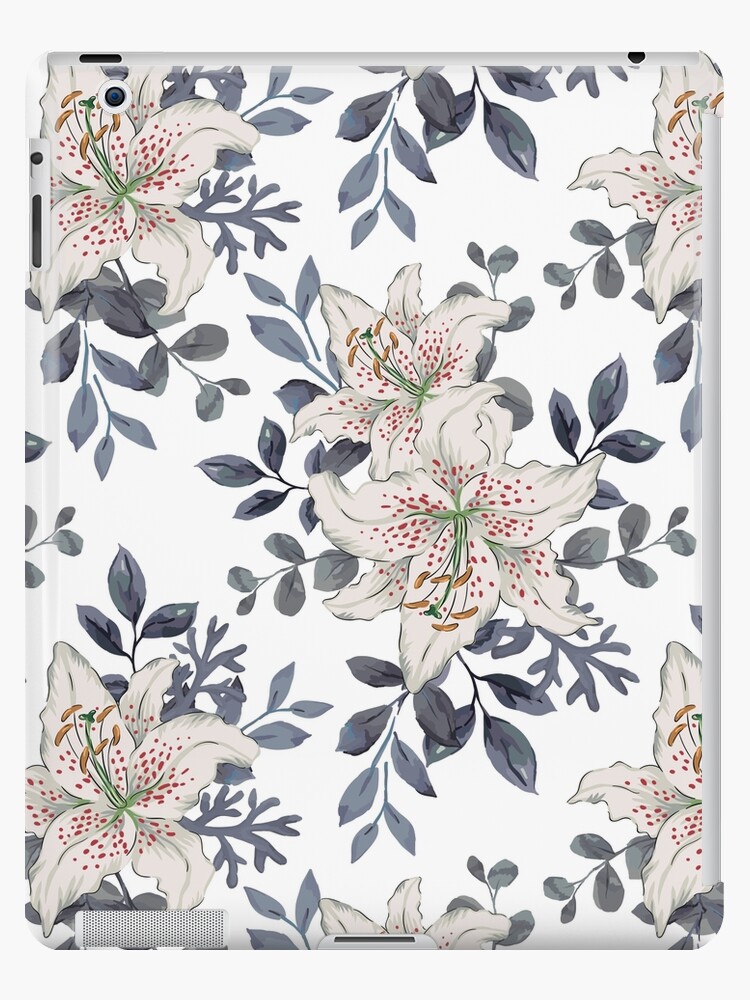 Funda y vinilo para iPad «Patrón floral vintage de azucenas blancas y hojas  negras» de Kanae19 | Redbubble