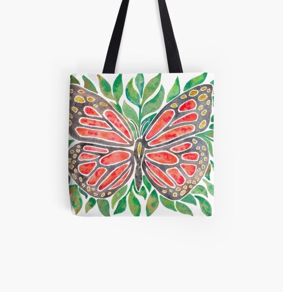 Monarch Butterly on Leaves All Over Print Tote Bag