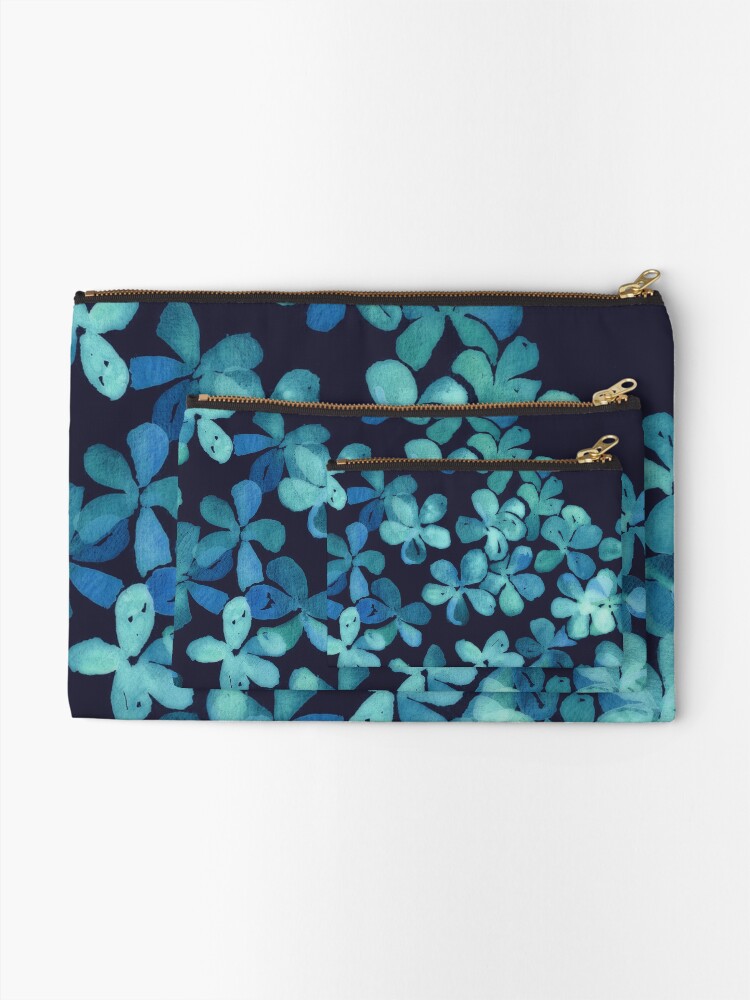 Alternate view of Hand Painted Floral Pattern in Teal & Navy Blue Zipper Pouch