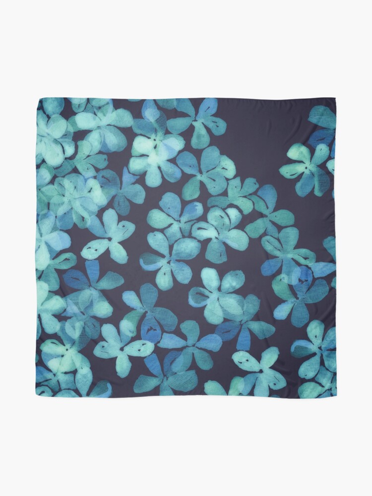 Alternate view of Hand Painted Floral Pattern in Teal & Navy Blue Scarf