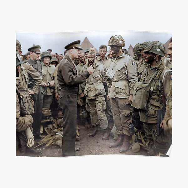 General Dwight D. Eisenhower addresses American paratroopers prior to D-Day. Poster