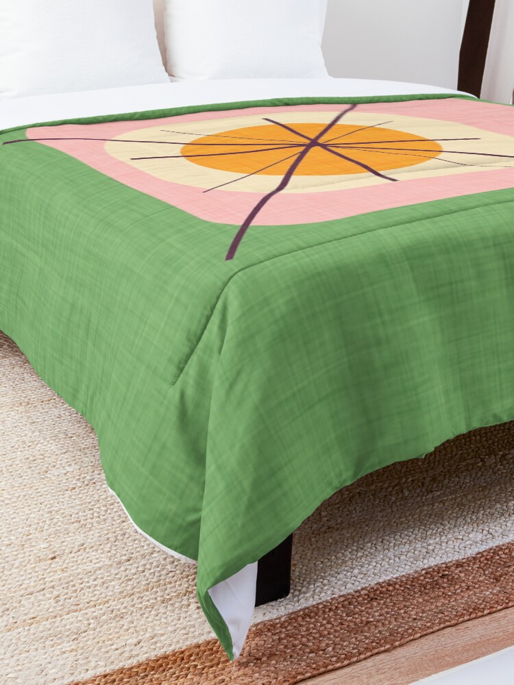 Alternate view of Flower Eggs Green-Pink #midcenturymodern Comforter