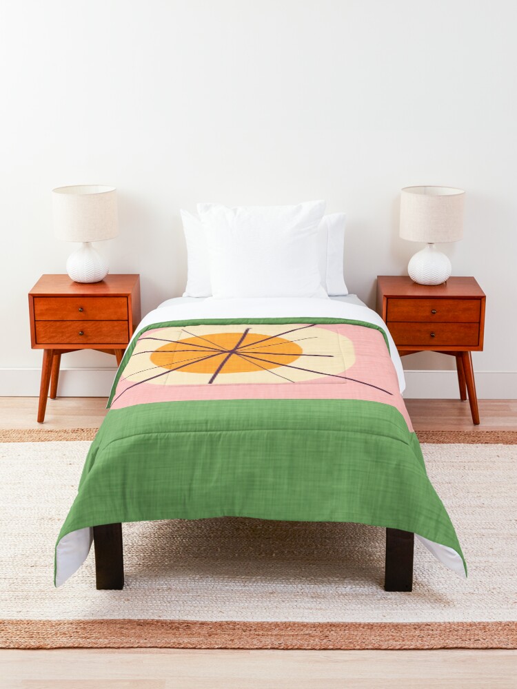 Alternate view of Flower Eggs Green-Pink #midcenturymodern Comforter