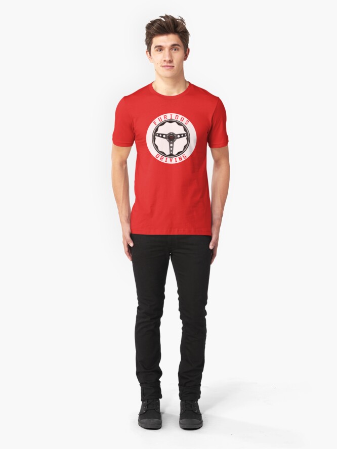 Alternate view of Furious Driving logo - White racing number circle background Slim Fit T-Shirt