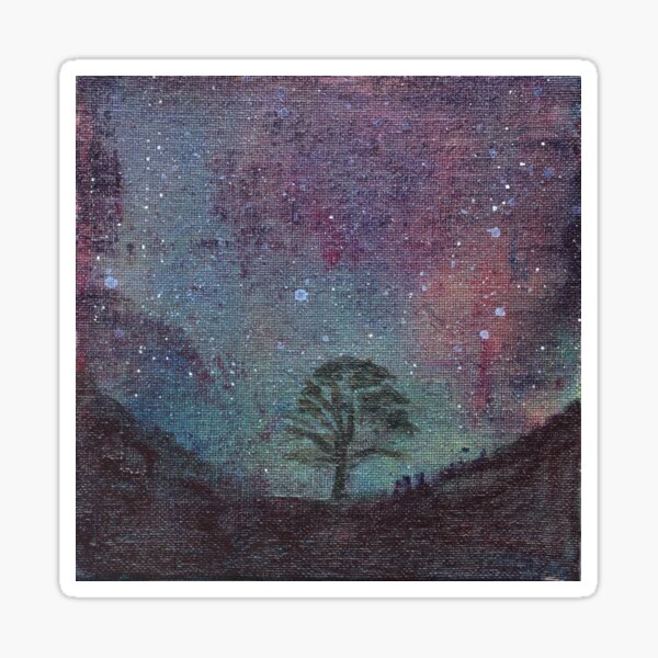 Sycamore Gap at Night with Stars Sticker