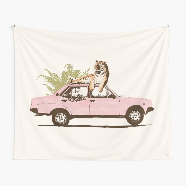 Tiger on Car Tapestry