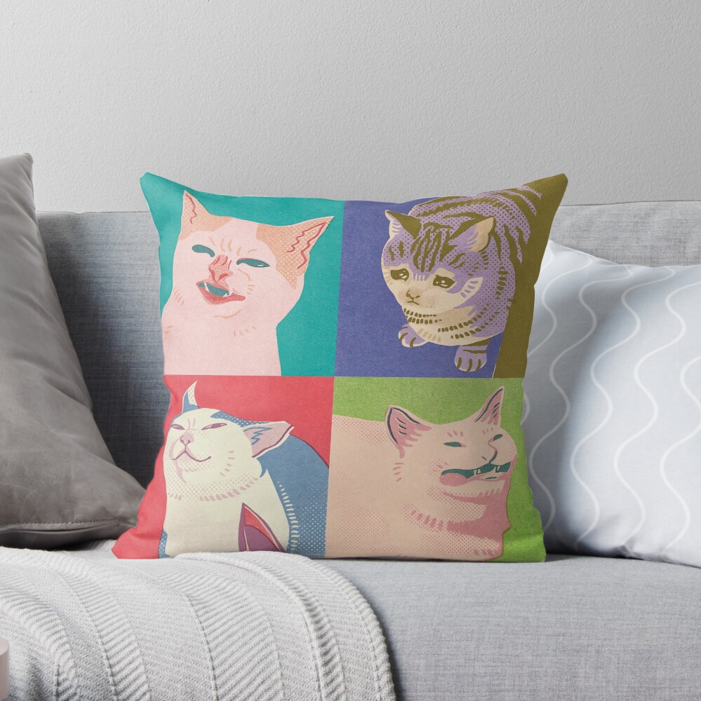 Four Meme Cats of the Apocalypse Throw Pillow