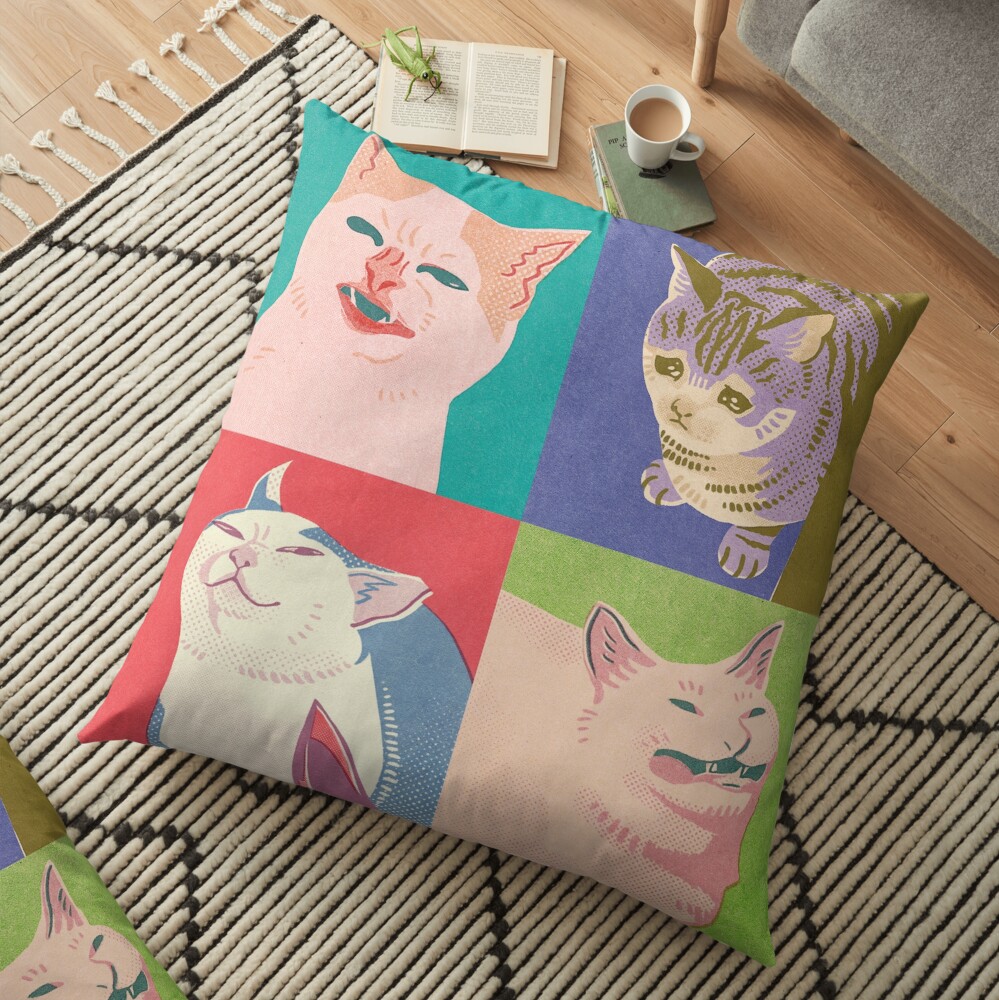 Four Meme Cats of the Apocalypse Floor Pillow